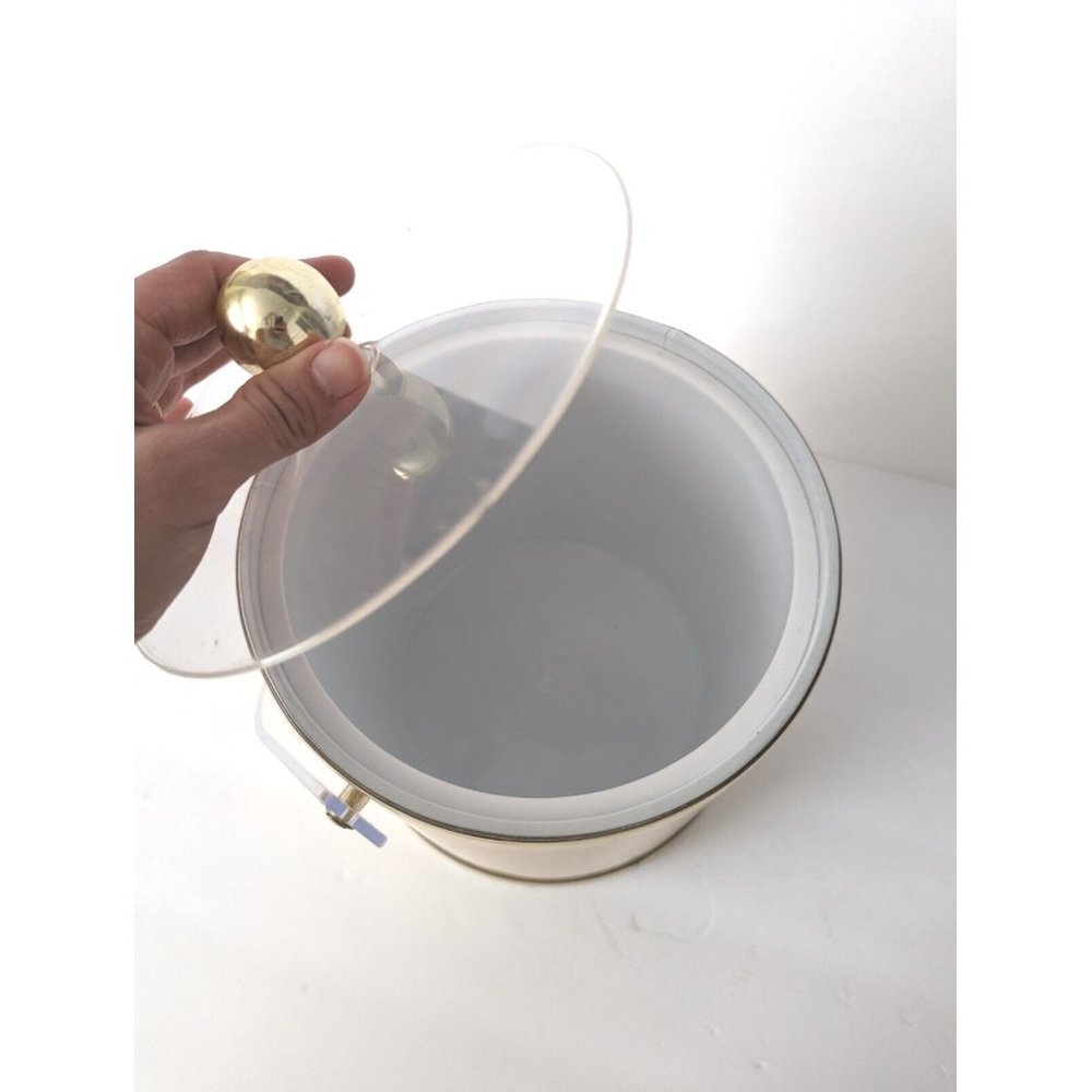 Vintage Ice Bucket Gold Hollywood Regency Acrylic Handle Clear Lid - Picture 2 of 9